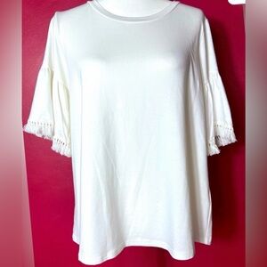 Johnny Was Calme Trimmed Sleeve Swing Tee, White, Size Small, NWT